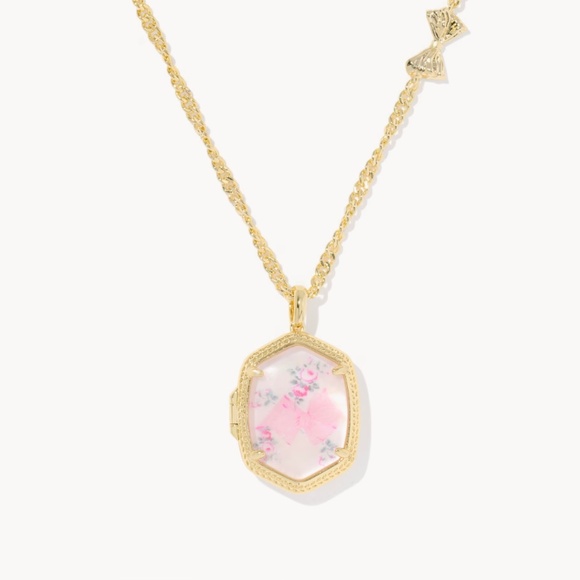 Kendra Scott x LoveShackFancy Daphne Gold Locket Necklace in Pink Mint Rosa Beau - Picture 1 of 5